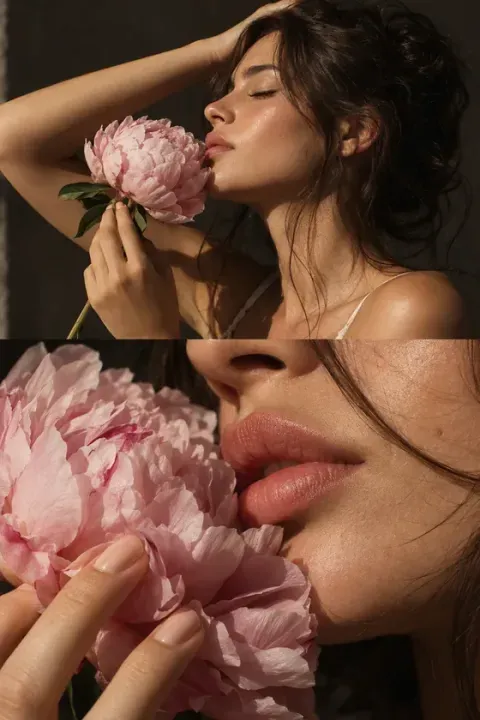 Коллаж с розовым пионом