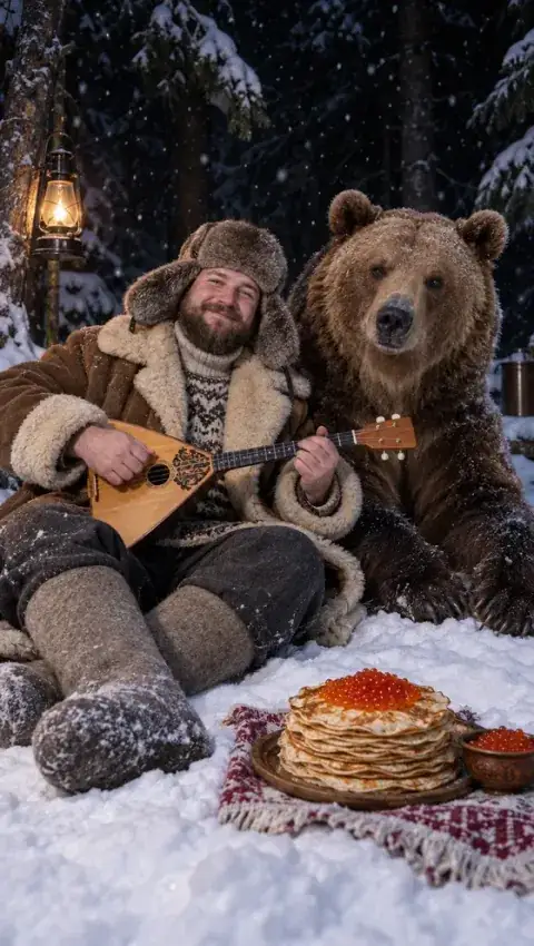 Русская зима с медведем