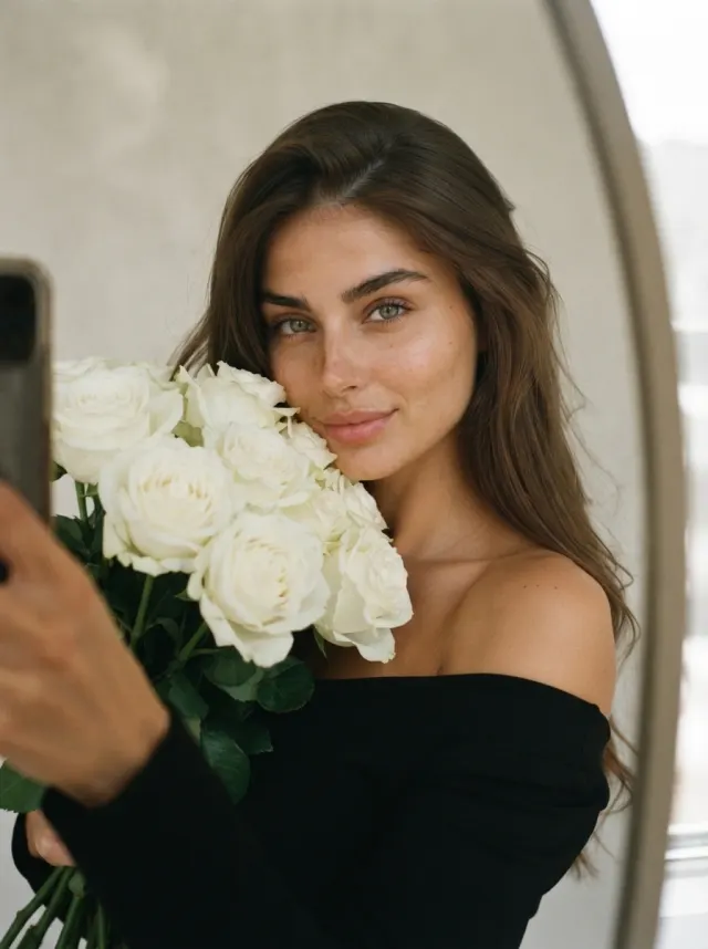 Селфи с белыми розами
